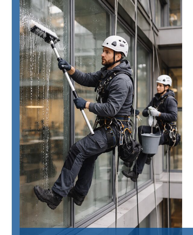 Профессиональная мойка витражей промышленными альпинистами в Коврове