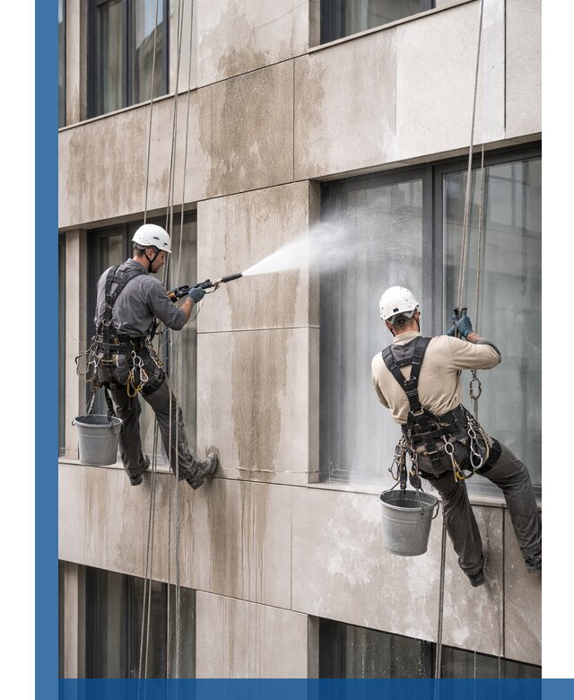 Послестроительная мойка фасада промышленным альпинизмом в Коврове