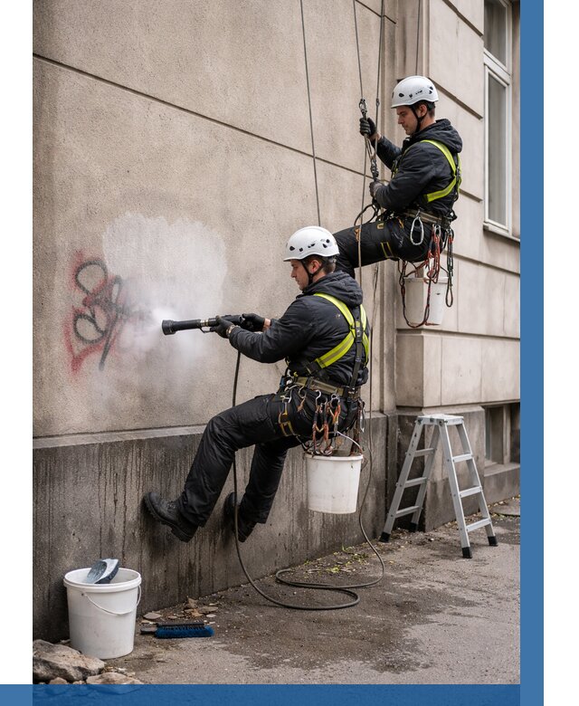 Удаление граффити с фасада в Коврове от 4604 р. | ВЫСОТНИК-Квр