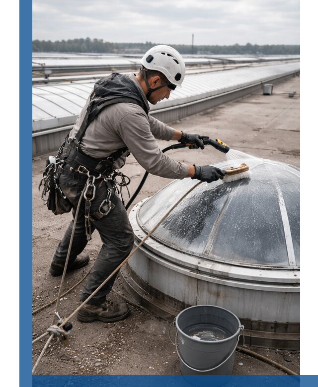 Мойка зенитных фонарей на кровле для промышленных объектов в Коврове