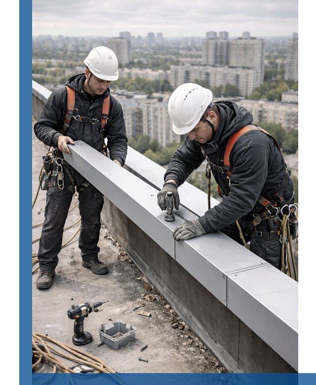 Монтаж парапетных крышек и ограждений кровли в Коврове