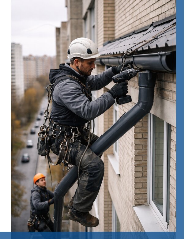 Монтаж водосточной системы на здании в Коврове от 5116 р. | ВЫСОТНИК-Квр