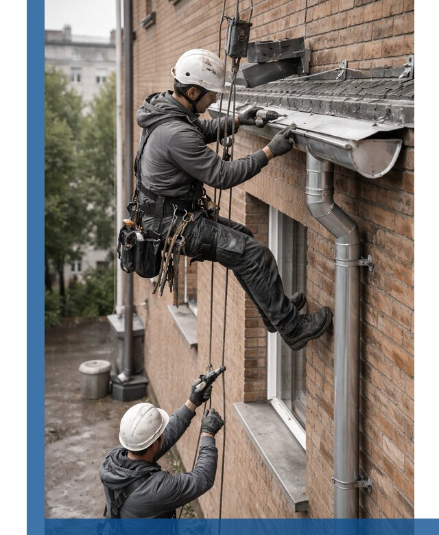 Монтаж водосточной системы на здании в Коврове под ключ