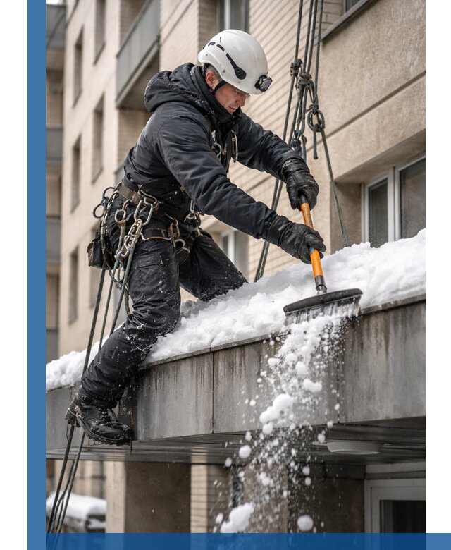 Очистка козырьков от снега в Коврове круглогодично безопасно