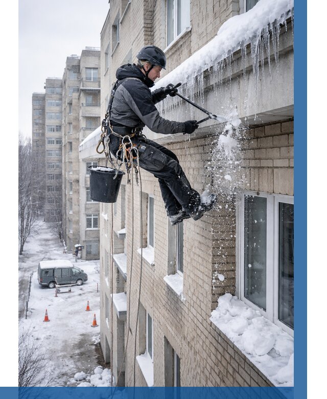 Удаление наледи с карнизов в Коврове от 358 р. | ВЫСОТНИК-Квр