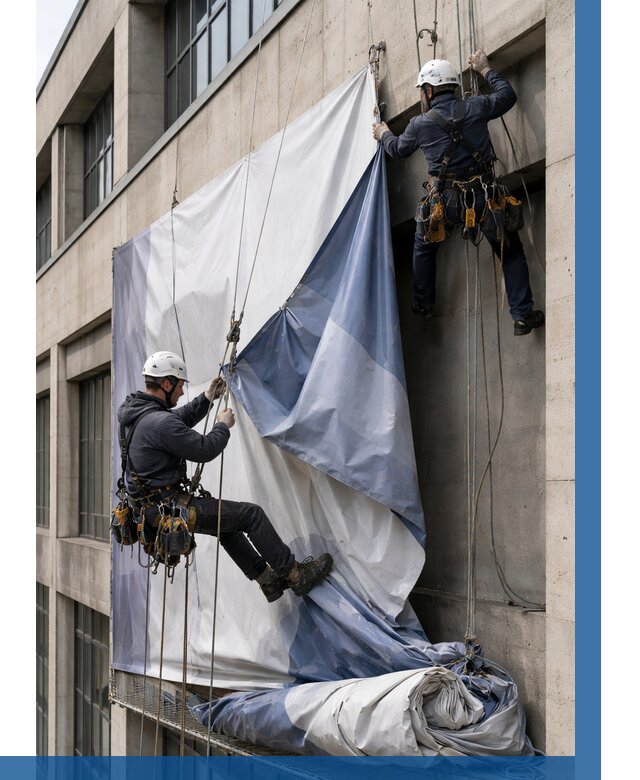 Демонтаж баннеров с фасада в Коврове от 4604 р. | ВЫСОТНИК-Квр