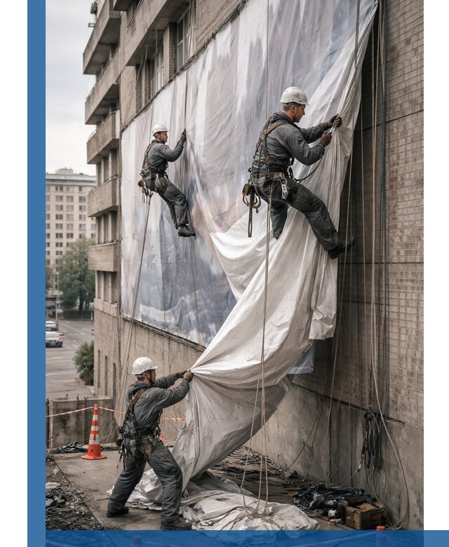 Демонтаж баннеров с фасада в Коврове оперативно и безопасно