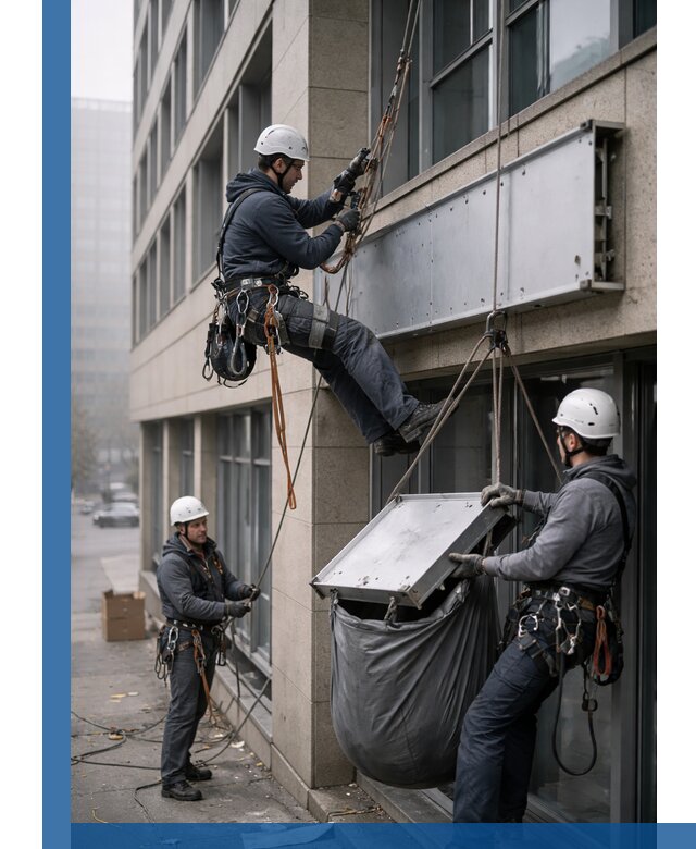 Демонтаж рекламной вывески с высотными работами в Коврове