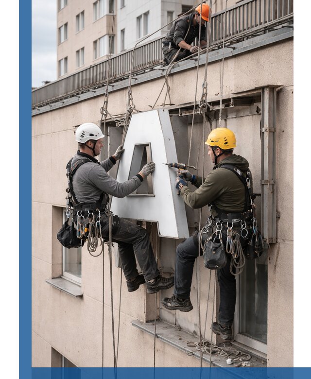 Ремонт и восстановление наружных вывесок на высоте в Коврове