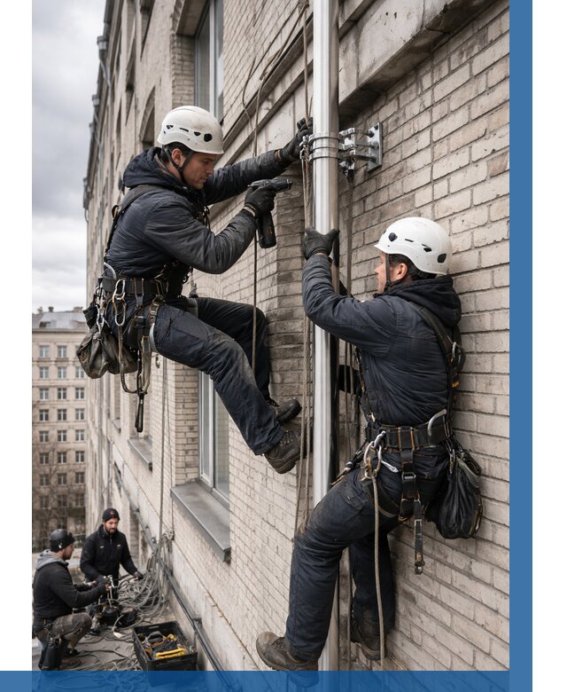 Монтаж флагштока на здании в Коврове от 6651 р. | ВЫСОТНИК-Квр