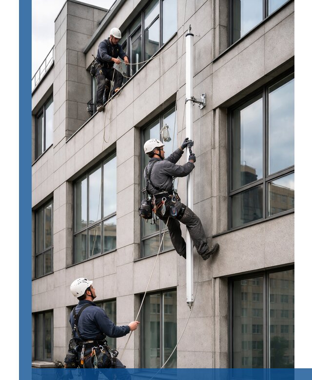 Монтаж флагштока на фасаде здания с креплением и герметикой в Коврове