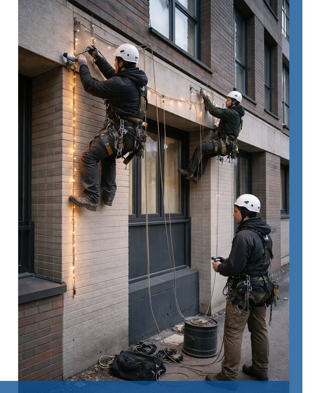 Монтаж гирлянд на фасаде в Коврове от 3581 р. | ВЫСОТНИК-Квр