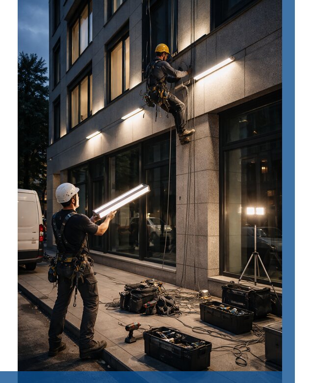 Монтаж архитектурной подсветки здания в Коврове от 2558 р.|ВЫСОТНИК-Квр