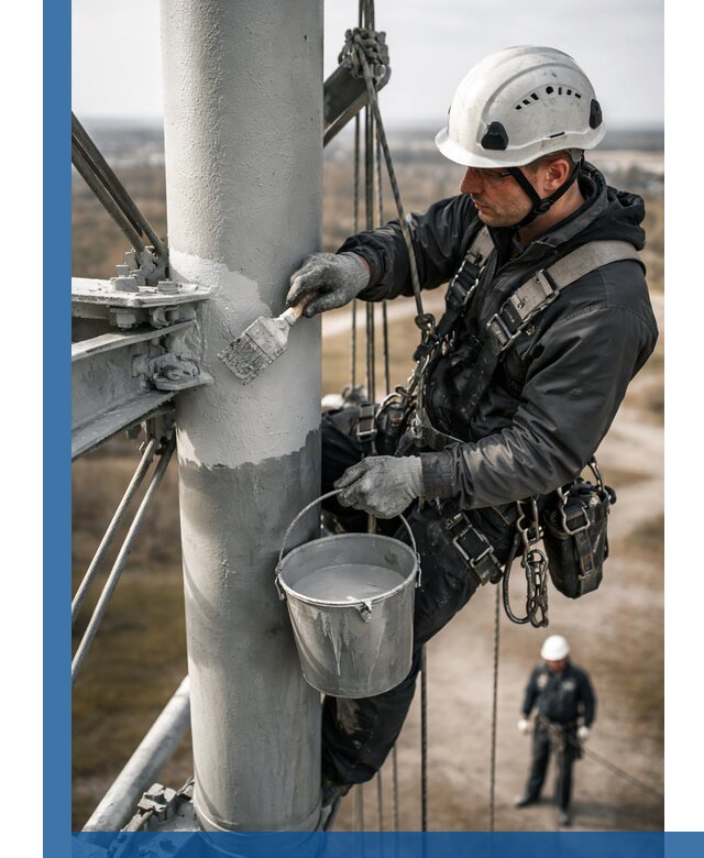 Покраска мачт связи в Коврове промышленными альпинистами