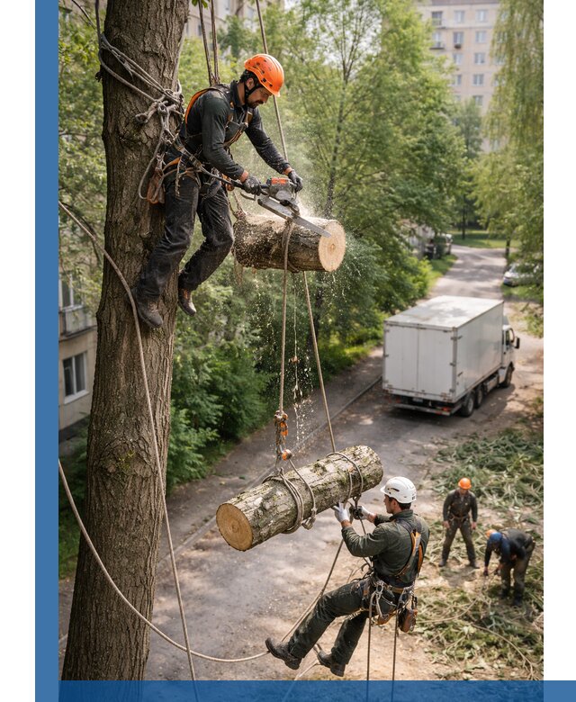 Спил деревьев альпинистами в Коврове, безопасно и без повреждений