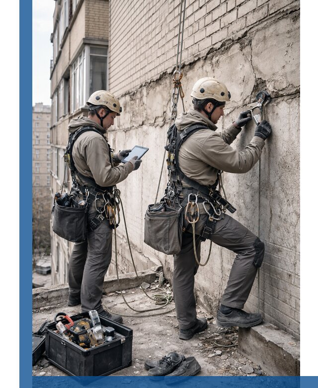 Обследование фасада промышленными альпинистами в Коврове