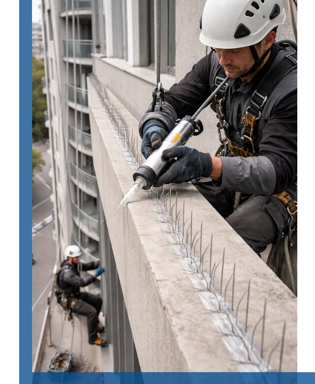 Установка шипов от птиц на фасадах и кровлях в Коврове